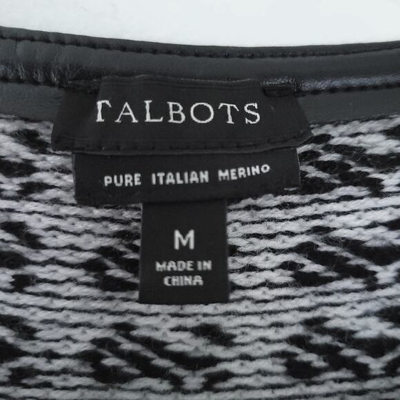 Talbots Pure Italian Merino Wool Zip Up Cardigan Sweater Medium Black White - Picture 3 of 4